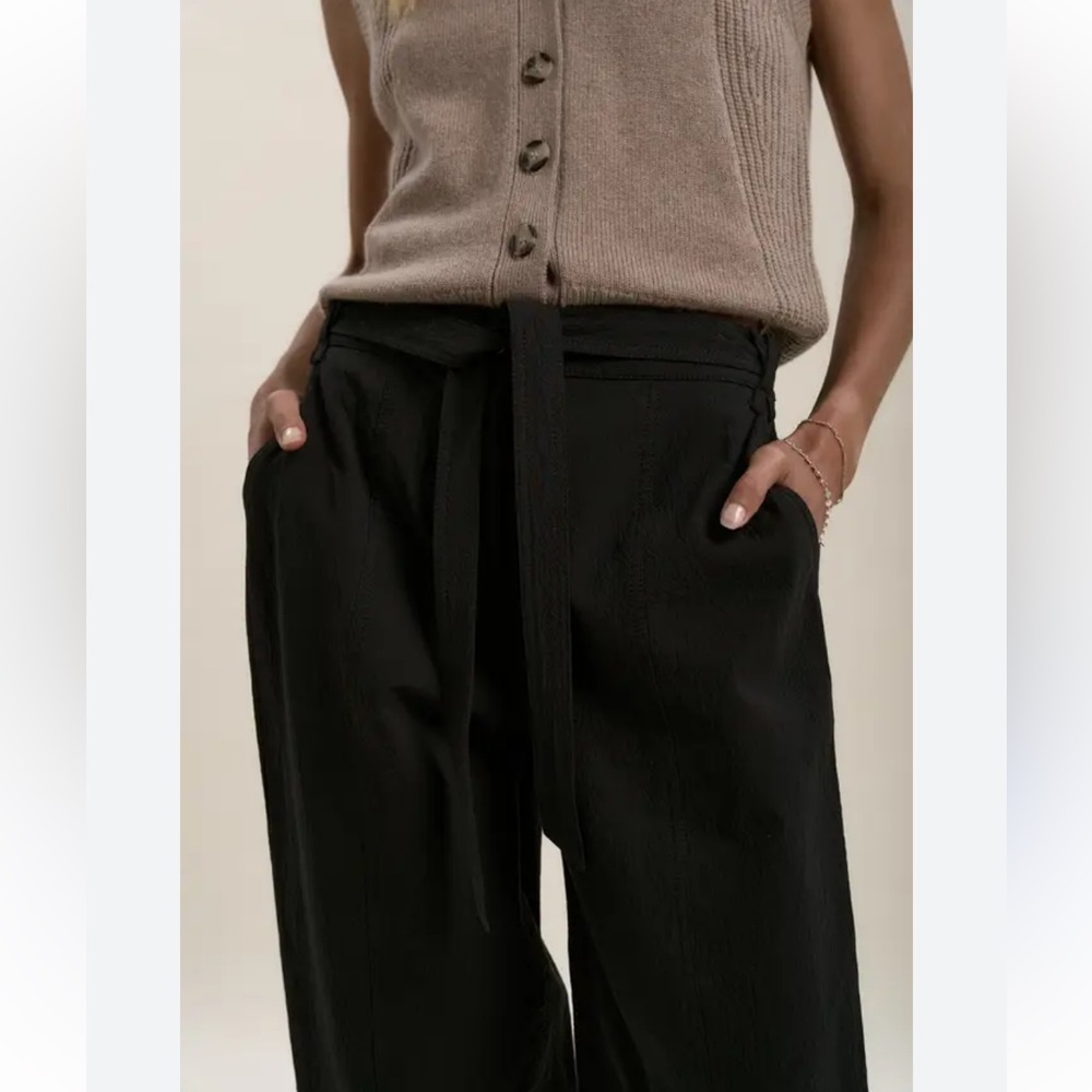 To The Max Black Striped Belted Wide Leg Trousers Size 4